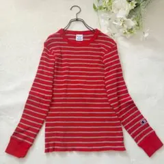 Champion ボーダー柄　ロングスリーブ　Tシャツ（M）赤のサムネイル