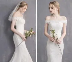 ＊試着のみ＊マーメイドドレス ウェディングドレス レース刺繍 編み上げ S