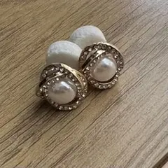 結婚式　パール　ダイヤ　ピアス　ゴールド