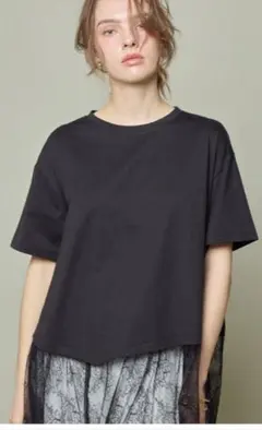 シュガーローズ　裾レースアシメヘムTシャツ ブラックのサムネイル