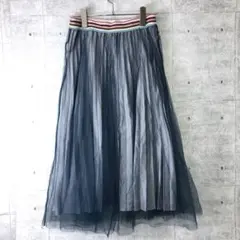 マルチボーダーゴムウエスト シアーチュールレイヤードプリーツスカート