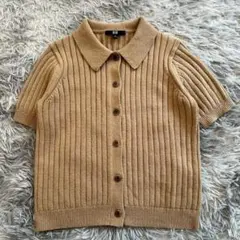 【UNIQLO】 M ベージュ 半袖ニットカーディガン ジャケット風 カジュアル