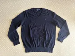 ポロ　ラルフローレン　紺　ネイビー Vネックセーター 学生