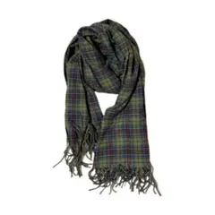 グリーン系チェックマフラー フリンジ付き