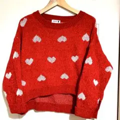 新品 赤 ハート柄 長袖ニットセーター オーバーサイズ