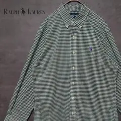 ラルフローレン 長袖シャツ ギンガムチェック ポニー 刺繍ロゴ グリーン L