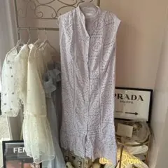 AMERI 薄紫 刺繍 ノースリーブワンピース