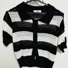 メッシュストライプ半袖カーディガン