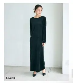 ベースメントオンライン　バックシャンベロアマキシワンピース　ブラック　F