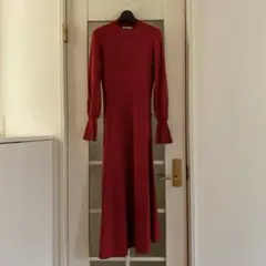 ロングワンピース 長袖 バーガンディ