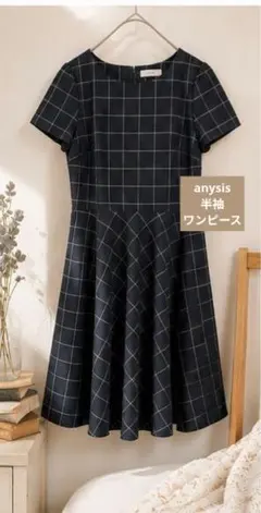 anySiS エニィシィス ネイビー チェック柄 半袖 ワンピース M