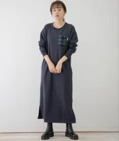アーバンリサーチ　サニーレーベル　ハリスツイードポケット付きスウェットワンピース
