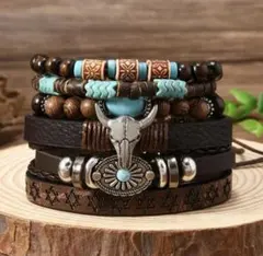 ブレスレット ヴィンテージ 6連 ターコイズ レザー アクセサリー メンズ