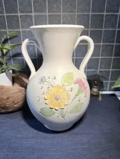 希少 立体お花デザイン フラワーベース アンティーク調 貫入 花瓶 ヴィンテージ