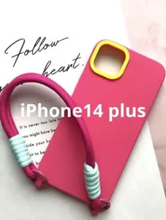 iPhone14 plusピンクロープストラップセットスマホケース新品送料込み