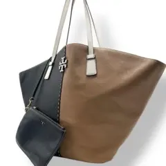 トリーバーチ マックグロー カラーブロック トートバッグ ロゴ 革 バイカラー