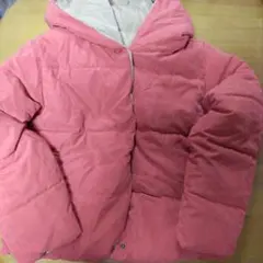 新品　エアコンダウンジャケット　リバーシブル　朱色　フード付