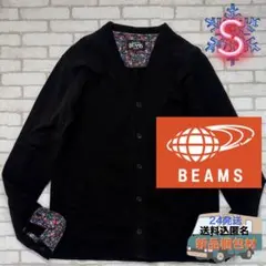 ■BEAMS 花柄ブラックしっかり生地カーディガン ボタニカルデザイン