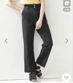 ハイウエスト　ストレートデニムパンツ　黒