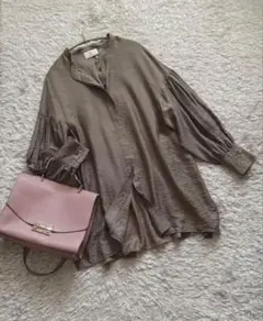 SALE★プルミエアロンディスモン シアーシルクシャツ ギャザー バンドカラー