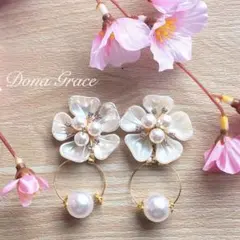 No.137*お花見❤️ ホワイトフラワー　パールビジューカボション　パール