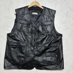 VINTAGE ヴィンテージ ラムレザー ベスト ジレ インナー ブラック 5Lのサムネイル