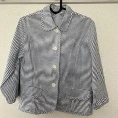 te chichi ボーダーの薄手ジャケット　春夏秋　丸襟　長袖　ブルー