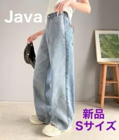Javaジャバコラボ　微配色ワイドデニムパンツ　ライトブルー　新品Sサイズのサムネイル
