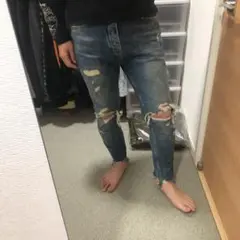 値下げ　ZARA ダメージ ストレッチデニム　30