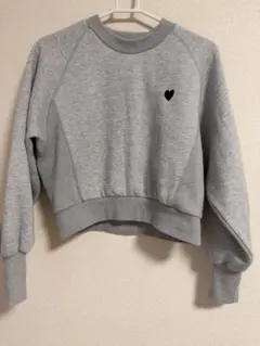 プロズヴェールハートマーク刺繍 グレー クロップドスウェット