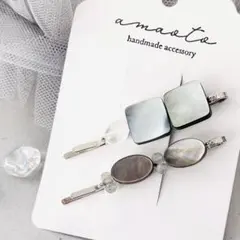 No372 天然石ヘアピン ハンドメイドヘアピン 黒蝶貝 ラブラドライト天然石