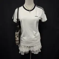 平成ギャル　y2k adidas アディダス　ロゴ　ピチT タイト　ライン