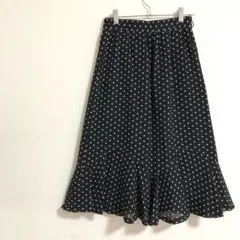 膝下スカート（11号）黒　ドット　フレアスカート　裏地あり　a3555