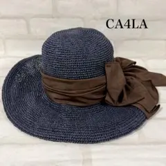 新品☆CA4LA ネイビー広つば麦わら帽子