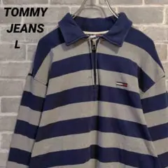 【TOMMY JEANS】ハーフジップ長袖ポロシャツ ボーダー US古着のサムネイル