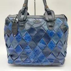 良品　IBIZA ハンドバッグ　レザー　編み込み　ブルー