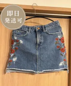 ZARA花柄刺繍デニムミニスカート