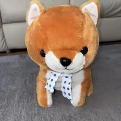 豆しば三兄弟ぬいぐるみBIG オレンジ色 水玉リボン