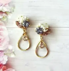 スワロフスキー☆ブル―・パープル系ビジュー&揺れるドロップピアス/イヤリング