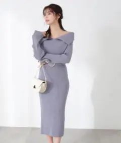 オフショルダー ニットワンピース