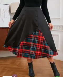 ♢大きいサイズ必見♢チェック柄、エレガントミディ丈Aラインスカート【4XL】