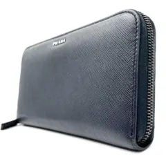 【極美品】PRADA ラウンドファスナー　サフィアーノレザー　ネイビー