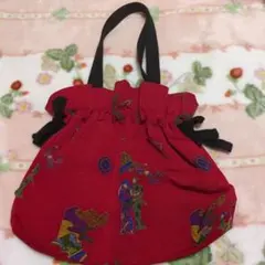 赤色巾着型和装用バッグ