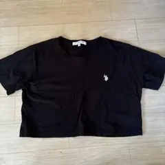 U.S. POLO ASSN.ポロ刺繍ロゴ/半袖Tシャツカットソー黒ブラックM