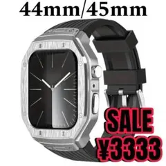 Apple Watch ベルト　黒銀　バンド　カバー　ケース　アップルウォッチf