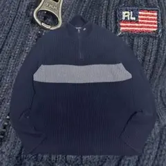 POLO JEANS 90s ハーフジップニット　星状旗　ネイビー　コットン