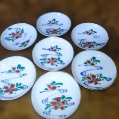 【古道具】豆皿 6枚セット 花文様 日本画絵の具皿