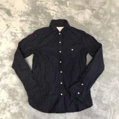 Woven Labo ネイビーのドット柄ボタンダウンシャツMサイズ