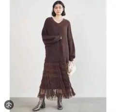 cocodeal ウェーブプリーツチュールニットセットアップワンピース