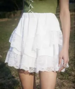 shein フレアスカート　レース　フリル　白　ホワイト　ミニスカート